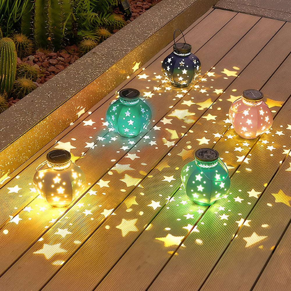 Solar Outdoor Lantern with Star Projection – Waterproof Iron Garden Lantern Light for Patio and Outdoor Use