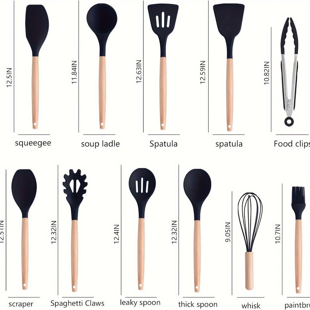 19pcs Kitchen Utensil & Knife Set – Non-Toxic BPA Free Silicone, Stainless Steel & Heat Resistant Wood
