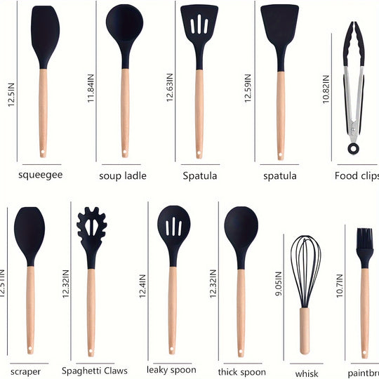 19pcs Kitchen Utensil & Knife Set – Non-Toxic BPA Free Silicone, Stainless Steel & Heat Resistant Wood