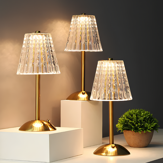 Golden Crystal Table Lamp | Rechargable Battery | Cordless Design | Easily adjustable | Warm Glow