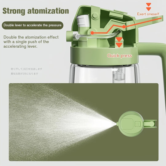 16oz Olive Green Glass Oil Dispenser & Sprayer - Auto Flip Cap, Light-Blocking Bottle + Labels