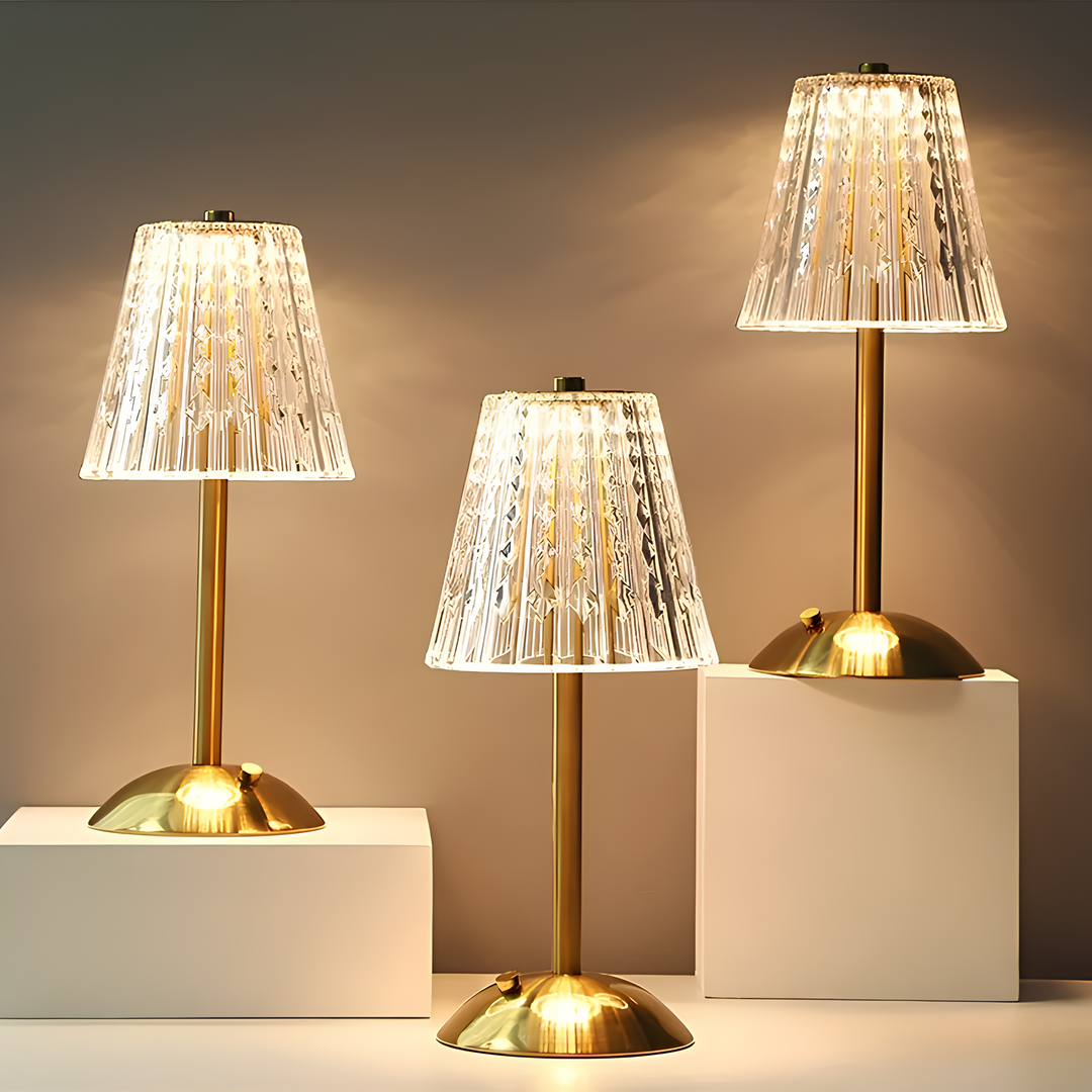 Golden Crystal Table Lamp | Rechargable Battery | Cordless Design | Easily adjustable | Warm Glow