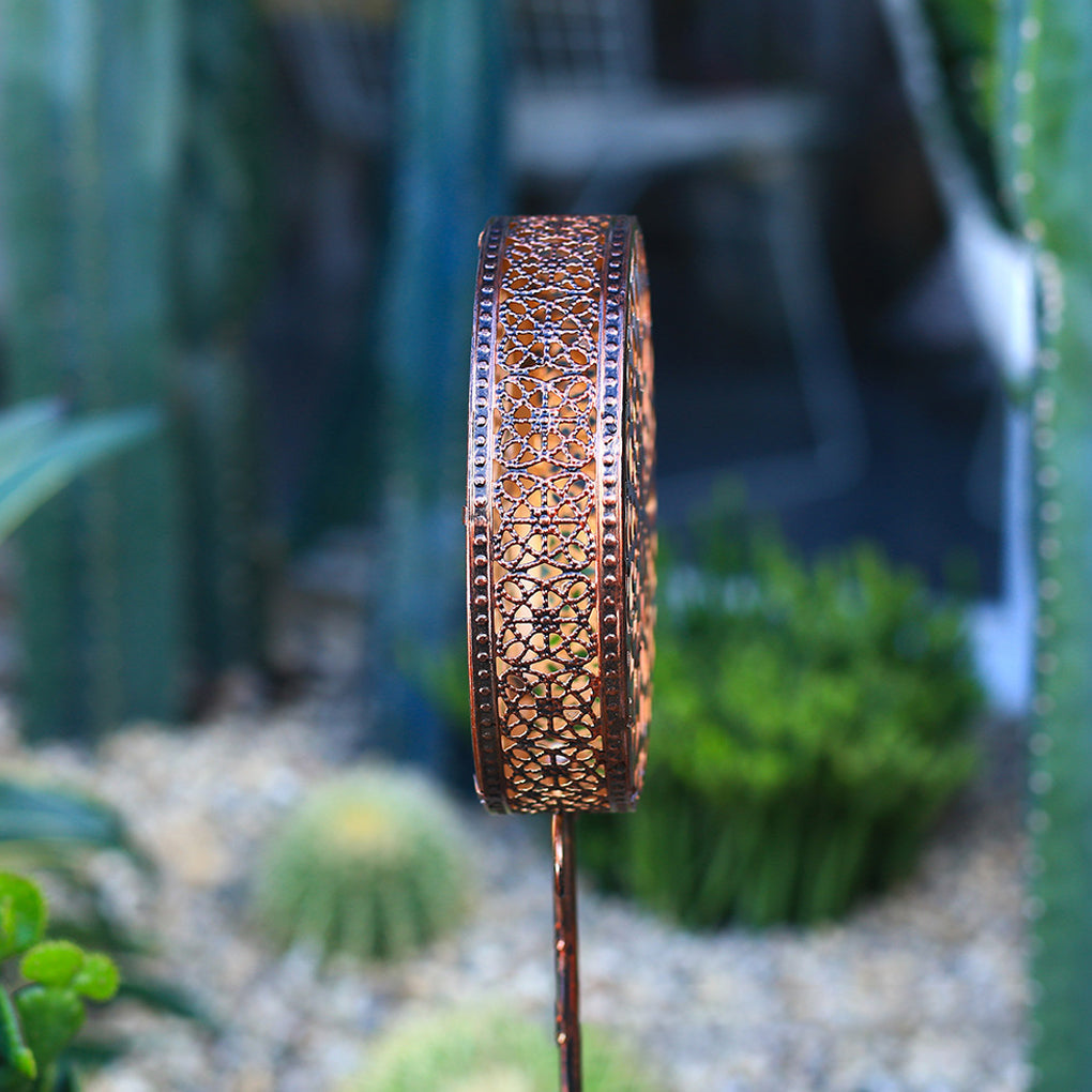 Round Iron Solar Garden Lights with Flower Projection – Waterproof Solar Lights for Outdoor Yard Decor