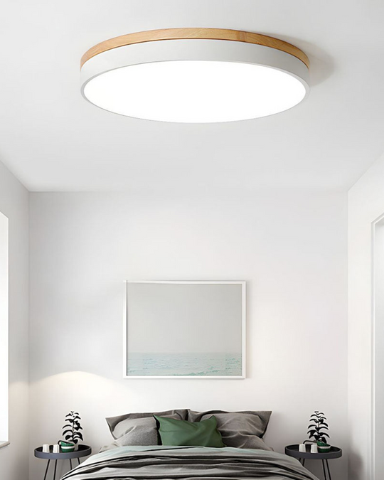 Modern Ceiling Light - Wood & Coloured Accent