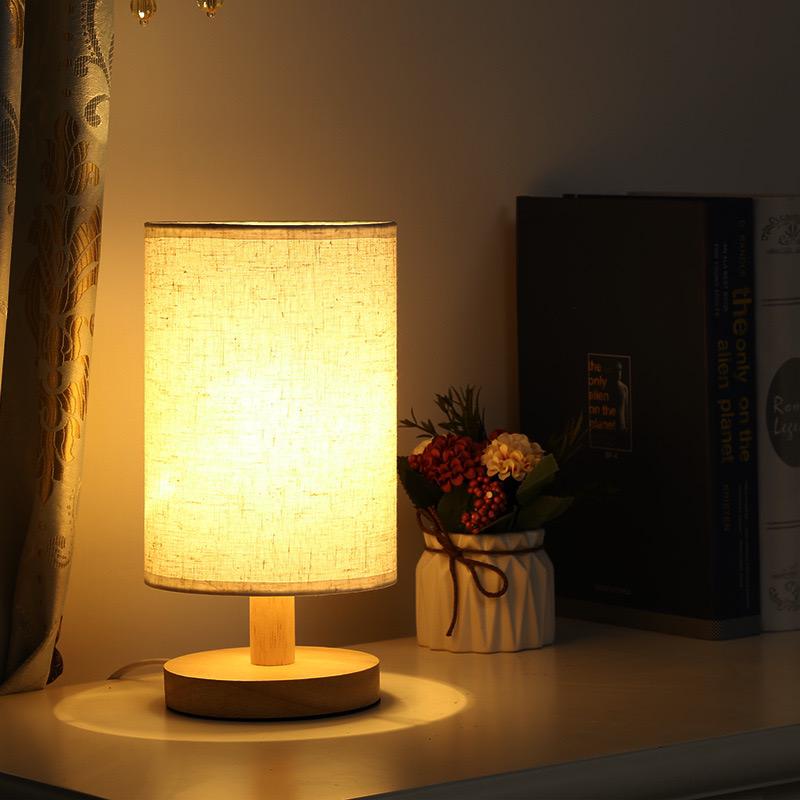 Dimmable Organic Glow Lamp with Remote Control – Wood and Fabric Lighting, Compact 14x28 cm, Warm Natural Cool Light Options