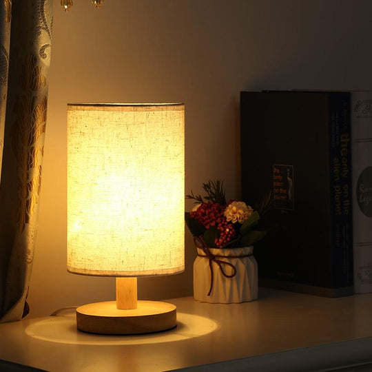 Dimmable Organic Glow Lamp with Remote Control – Wood and Fabric Lighting, Compact 14x28 cm, Warm Natural Cool Light Options