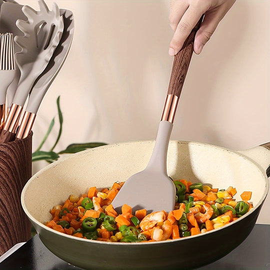 11pcs BPA-Free Non-Stick Wood and Silicone Kitchen Utensil Set – Heat Resistant Cooking Tools & Gadgets