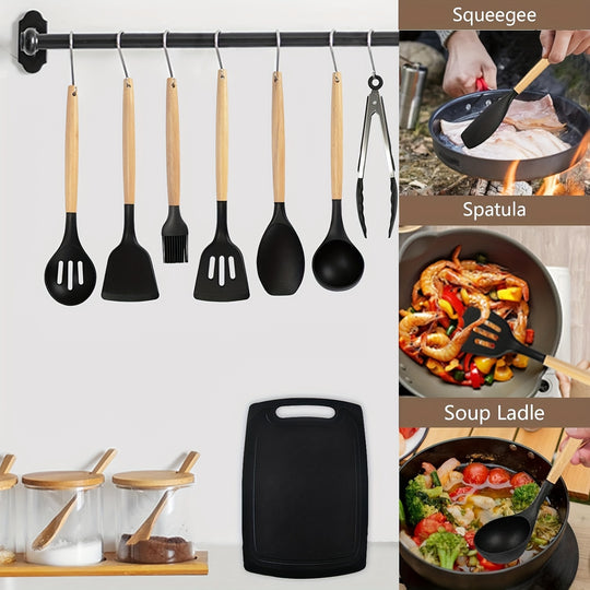 19pcs Kitchen Utensil & Knife Set – Non-Toxic BPA Free Silicone, Stainless Steel & Heat Resistant Wood