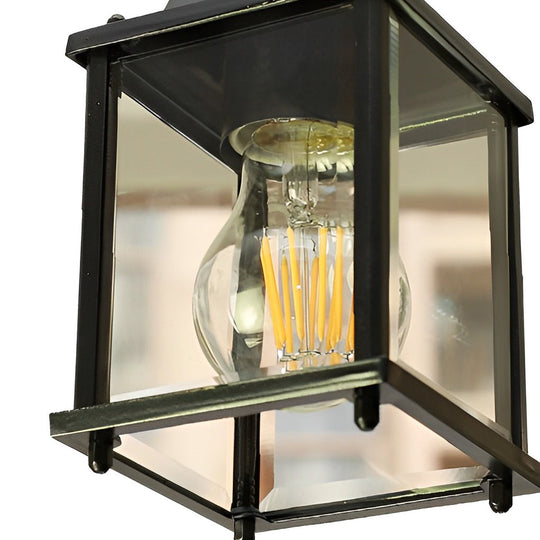 Modern Black Outdoor Pendant Light Fixture – Waterproof Glass Hanging Lantern for Garden and Balcony