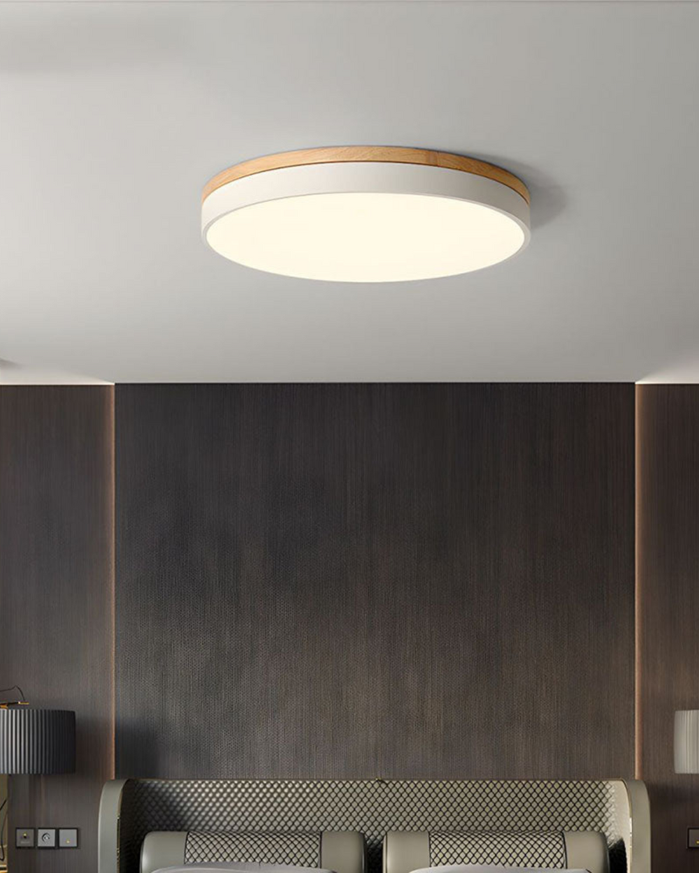 Modern Ceiling Light - Wood & Coloured Accent