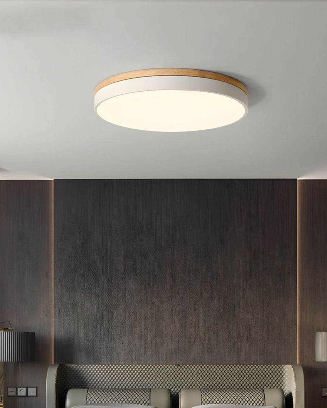 Modern Ceiling Light - Wood & Coloured Accent