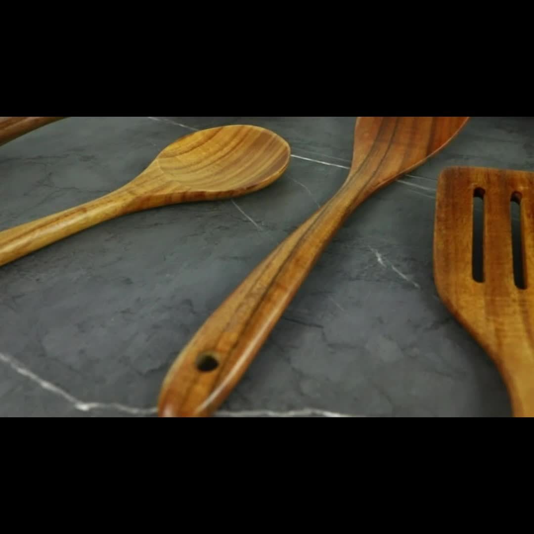 Set of 6 Heat Resistant, Non Toxic Wooden Cooking Spoons – Sturdy & Elegant Kitchen Utensils for Preparation & Serving