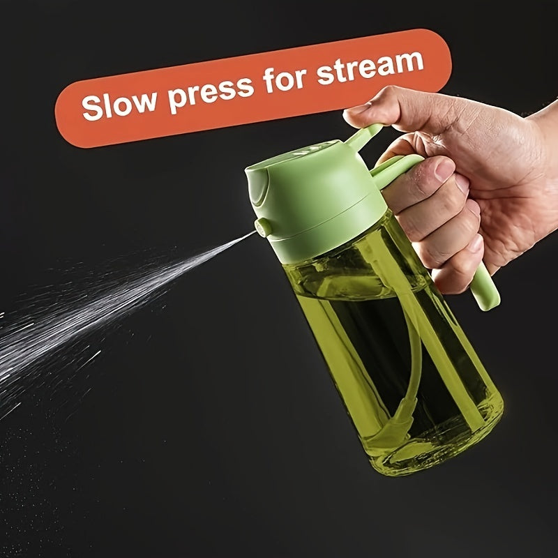 16oz Olive Green Glass Oil Dispenser & Sprayer - Auto Flip Cap, Light-Blocking Bottle + Labels