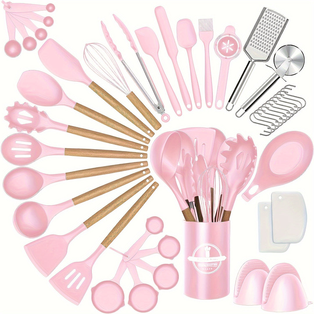 43-Piece Non-Stick Cookware Set with Heat-Resistant Wooden Handles & BPA-Free Silicone Utensils – Non-Toxic & Durable Kitchen Essentials