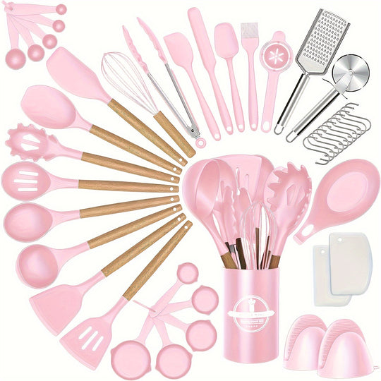 43-Piece Non-Stick Cookware Set with Heat-Resistant Wooden Handles & BPA-Free Silicone Utensils – Non-Toxic & Durable Kitchen Essentials
