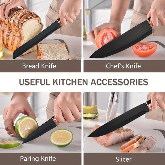 19pcs Kitchen Utensil & Knife Set – Non-Toxic BPA Free Silicone, Stainless Steel & Heat Resistant Wood