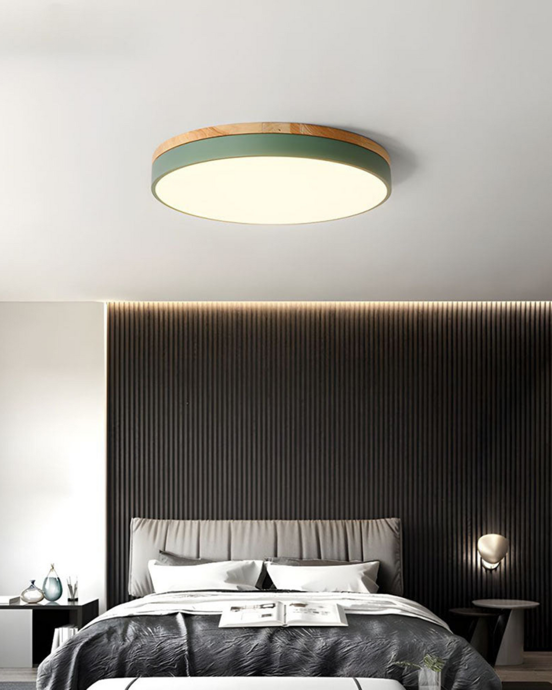 Modern Ceiling Light - Wood & Coloured Accent