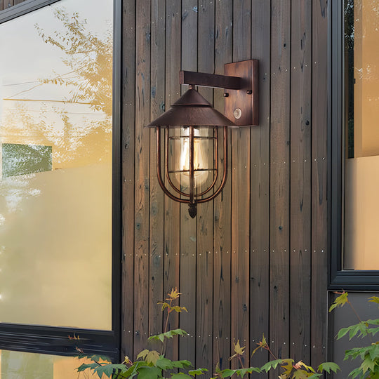 Modern Waterproof Outdoor Wall Lights with Motion Sensor – Black Iron and Glass Exterior Wall Sconce