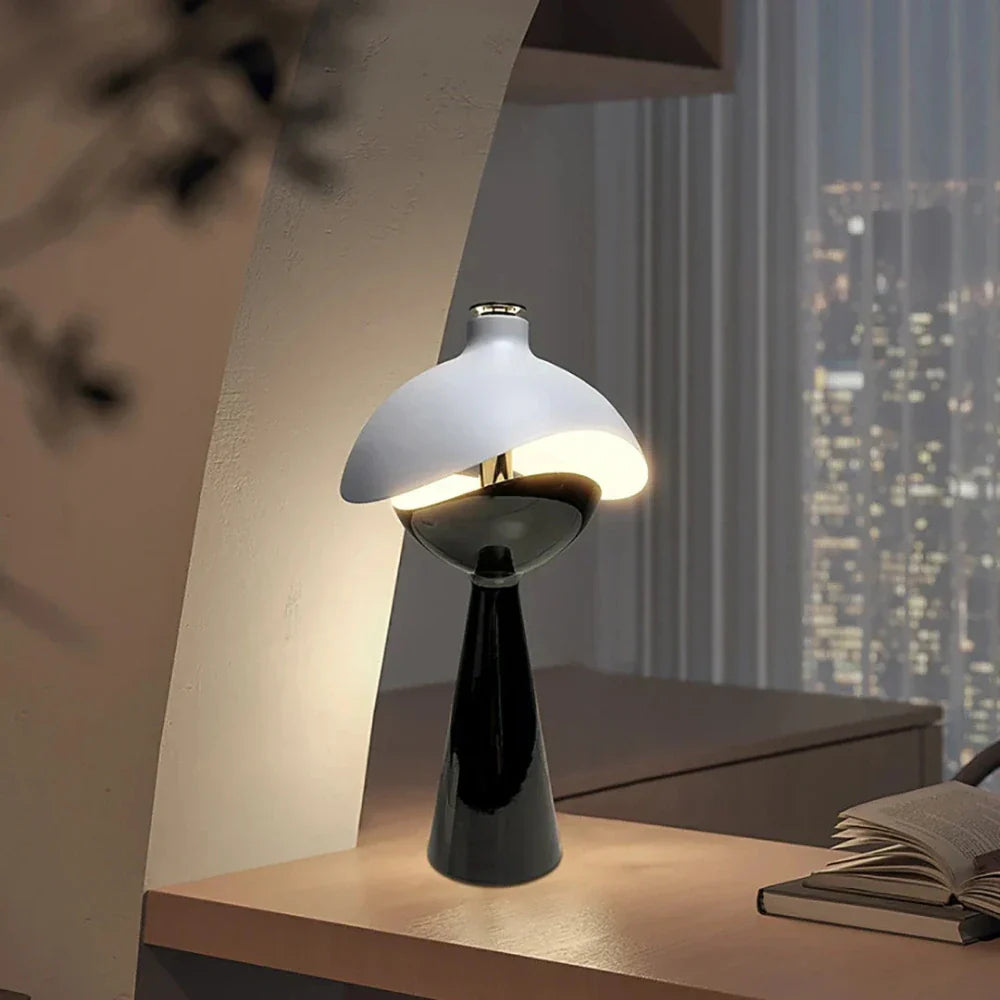 Sculpted Cordless Table Lamp with Dimmable Touch Control – Portable Design for Bedside or Living Room Lighting