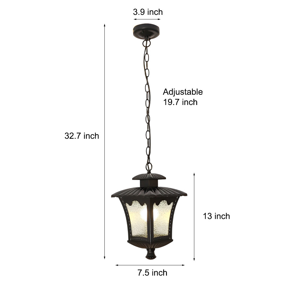 Waterproof Outdoor Chandelier with Glass Lampshade – Retro Style Pendant Light for Porch and Garden