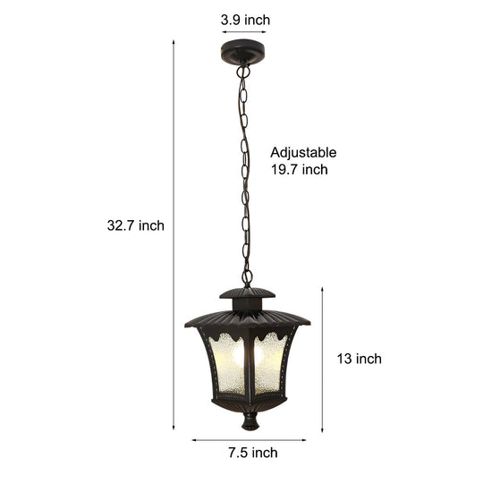 Waterproof Outdoor Chandelier with Glass Lampshade – Retro Style Pendant Light for Porch and Garden