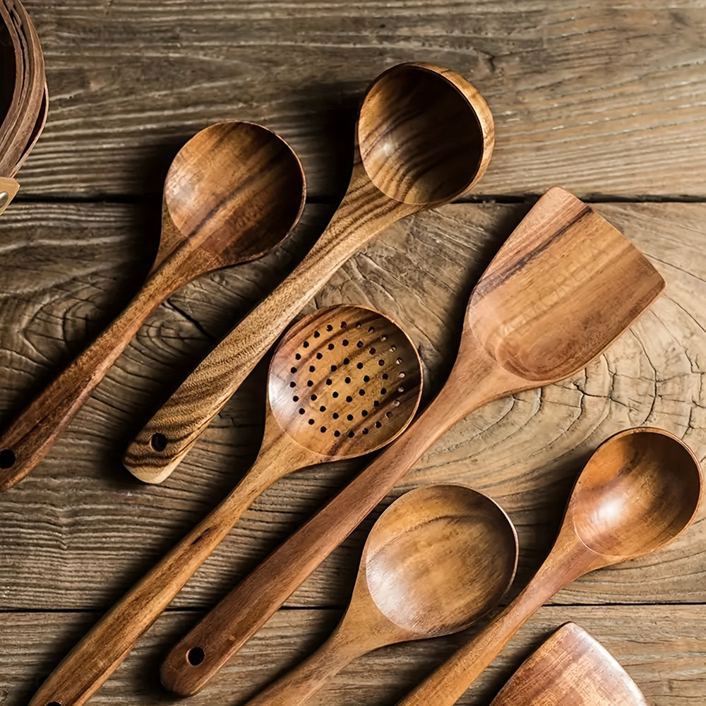 5pcs Premium Non-Toxic Heat Resistant Wooden Kitchen Utensils Set – Durable Spoons & Spurtles for Cooking & Baking