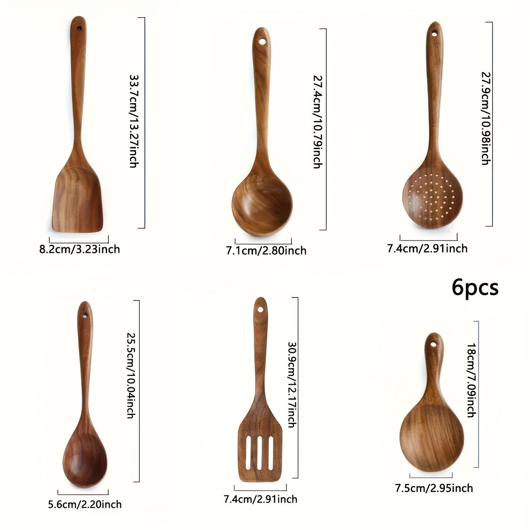 Set of 6 Heat Resistant, Non Toxic Wooden Cooking Spoons – Sturdy & Elegant Kitchen Utensils for Preparation & Serving