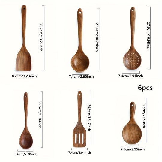 Set of 6 Heat Resistant, Non Toxic Wooden Cooking Spoons – Sturdy & Elegant Kitchen Utensils for Preparation & Serving