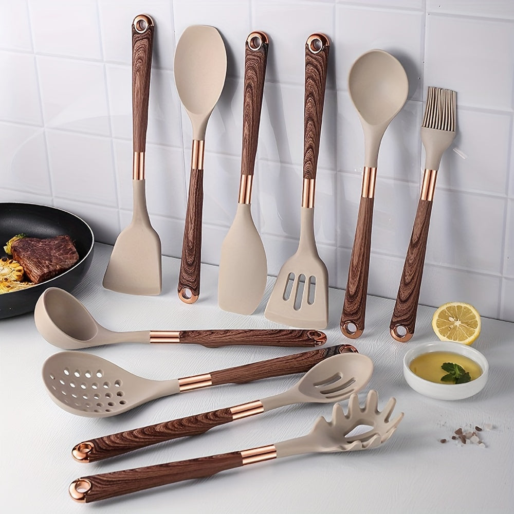 11pcs BPA-Free Non-Stick Wood and Silicone Kitchen Utensil Set – Heat Resistant Cooking Tools & Gadgets