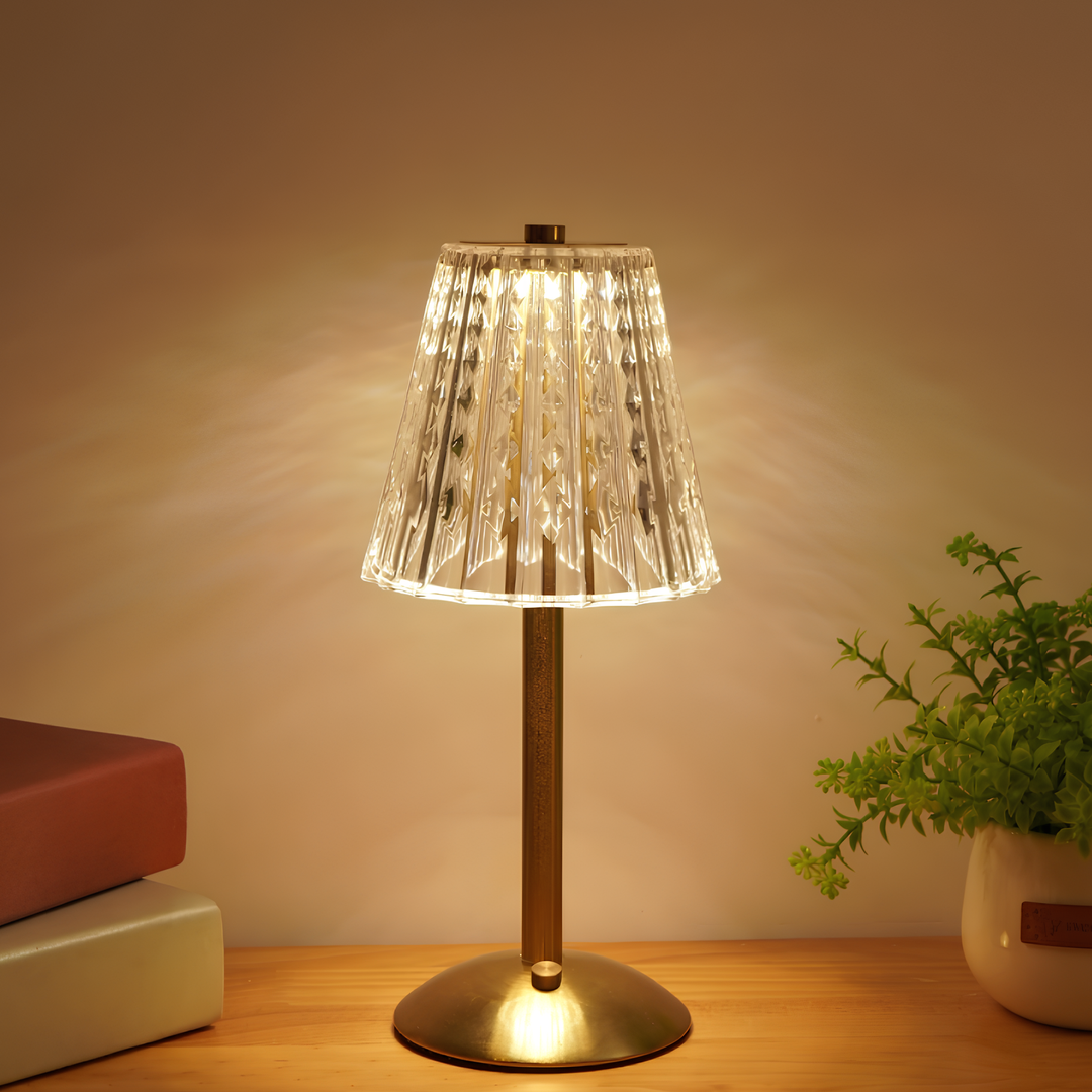 Golden Crystal Table Lamp | Rechargable Battery | Cordless Design | Easily adjustable | Warm Glow