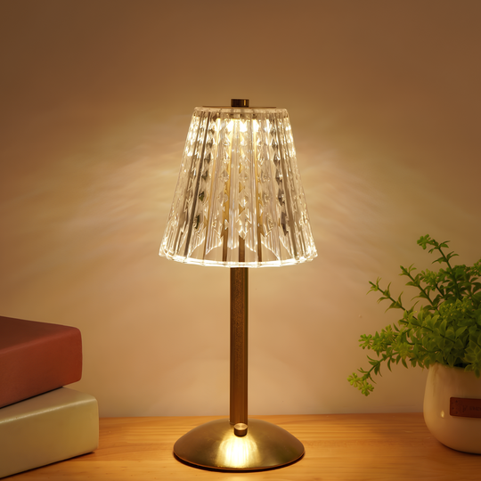 Golden Crystal Table Lamp | Rechargable Battery | Cordless Design | Easily adjustable | Warm Glow