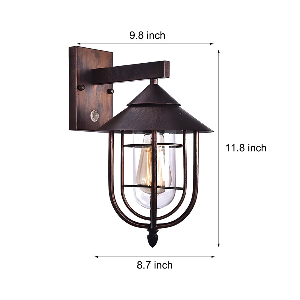 Modern Waterproof Outdoor Wall Lights with Motion Sensor – Black Iron and Glass Exterior Wall Sconce