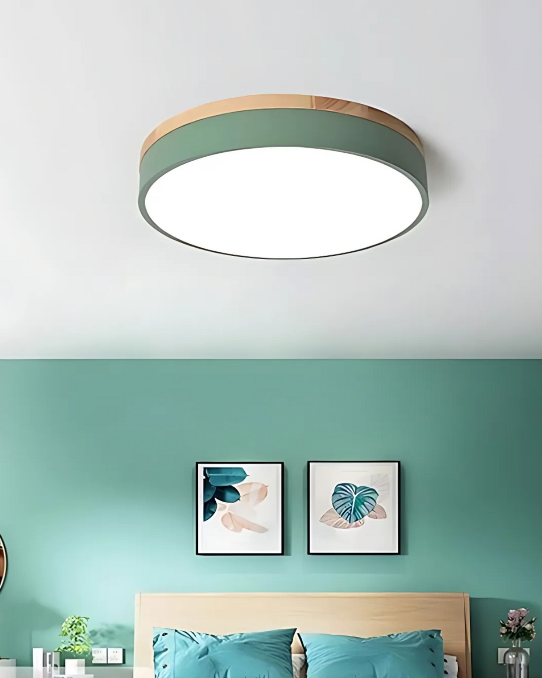 Modern Ceiling Light - Wood & Coloured Accent