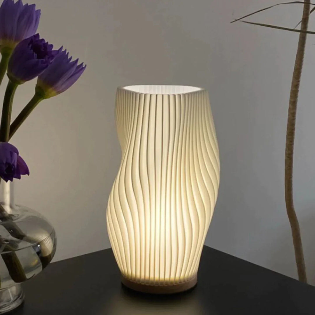 Contemporary Dimmable USB Table Lamp with Wave-Shaped Shade – Metal Base for Bedroom, Bedside or Desk Use