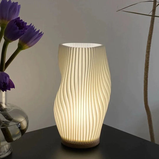 Contemporary Dimmable USB Table Lamp with Wave-Shaped Shade – Metal Base for Bedroom, Bedside or Desk Use