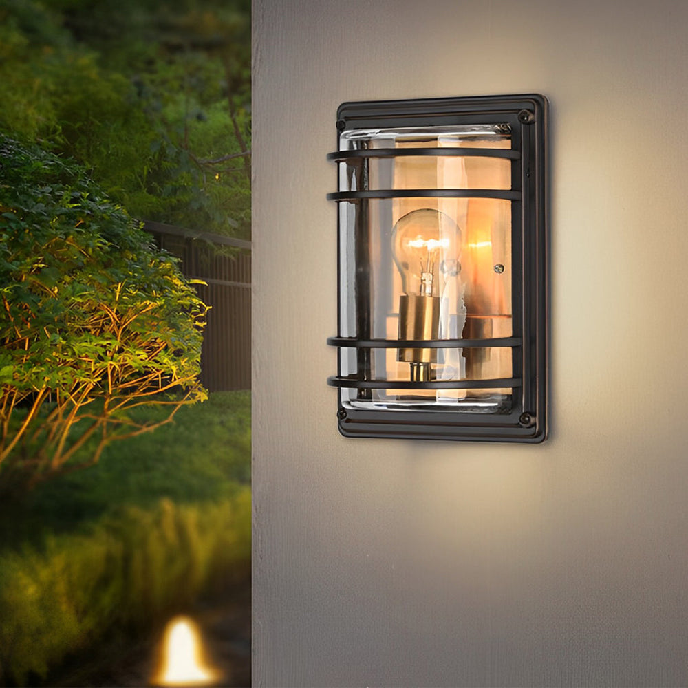 Modern Waterproof Outdoor Wall Light with Brown Glass Shade and Aluminum Frame - Elegant Exterior Wall Sconce for Patios and Gardens