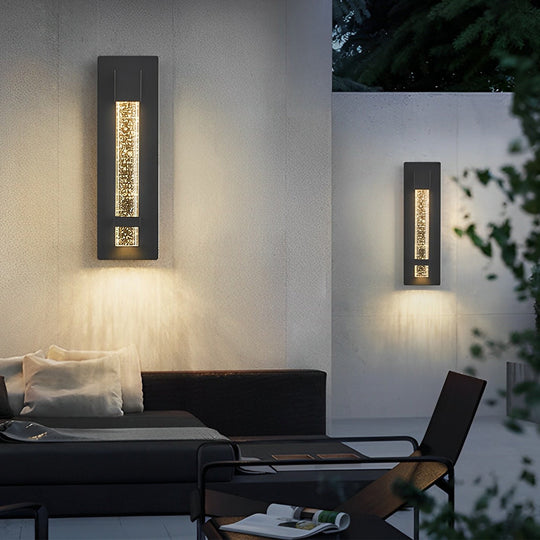 Waterproof Outdoor Wall Light with Bubble Glass Shade – 11.8 Inch Black Aluminum Exterior Sconce for Gardens and Patios