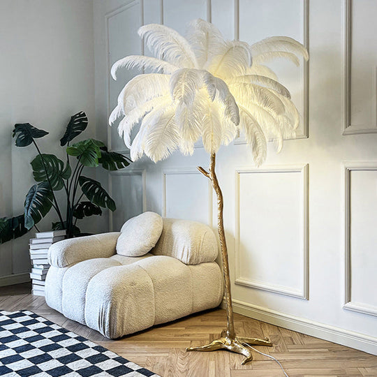 Luxury Gold Nordic Ostrich Feather Floor Lamp – Elegant & Stylish Lighting