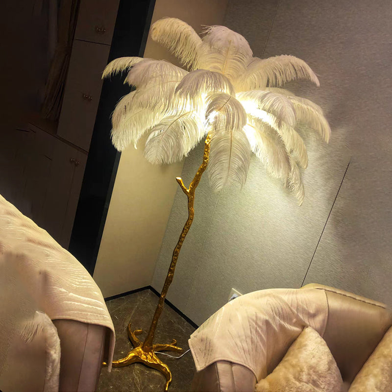 Luxury Gold Nordic Ostrich Feather Floor Lamp – Elegant & Stylish Lighting