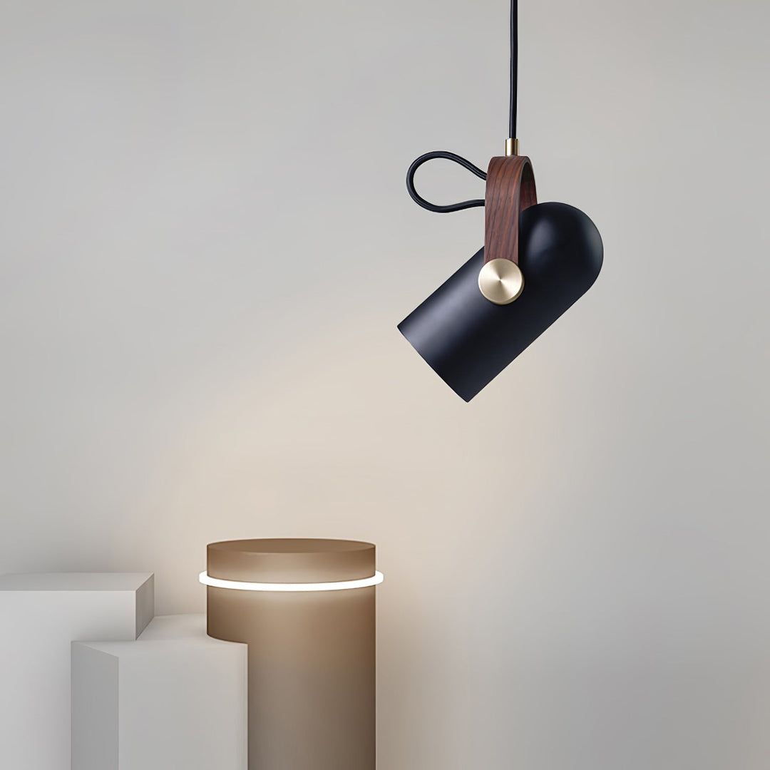 Black Adjustable Pendant Light for Kitchen Island – Modern Steel Hanging Light with Walnut Finish