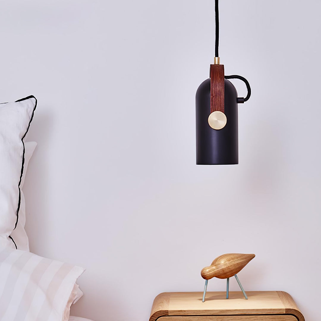 Black Adjustable Pendant Light for Kitchen Island – Modern Steel Hanging Light with Walnut Finish