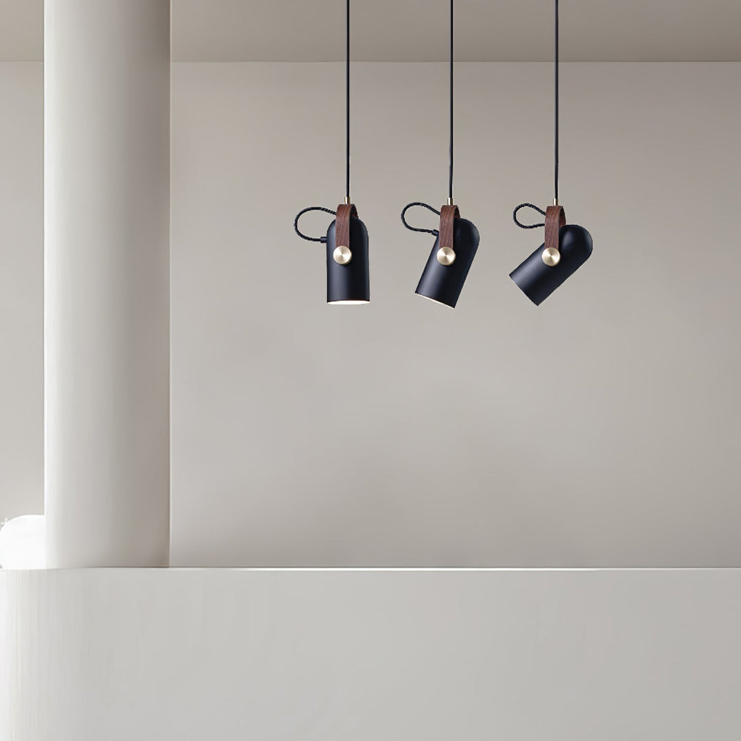 Black Adjustable Pendant Light for Kitchen Island – Modern Steel Hanging Light with Walnut Finish