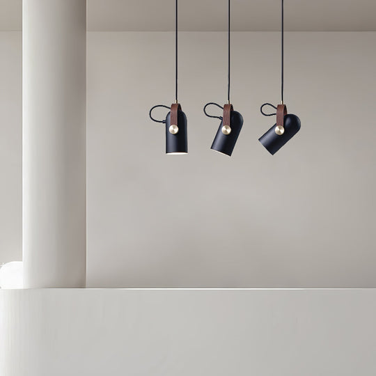 Black Adjustable Pendant Light for Kitchen Island – Modern Steel Hanging Light with Walnut Finish