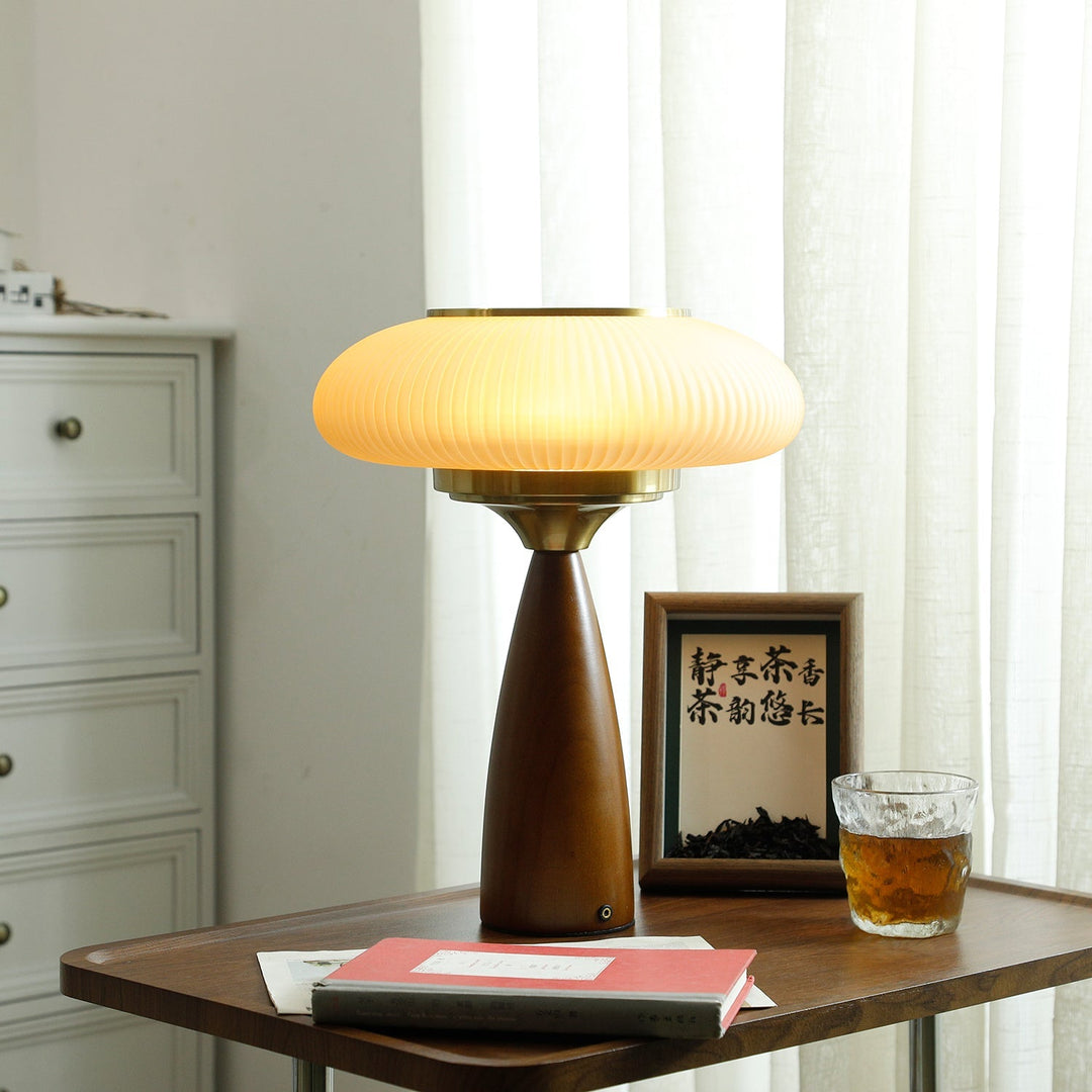 Wooden Table Lamp with Glass Shade – Elegant Bedside or Desk Lamp for Modern Living Room