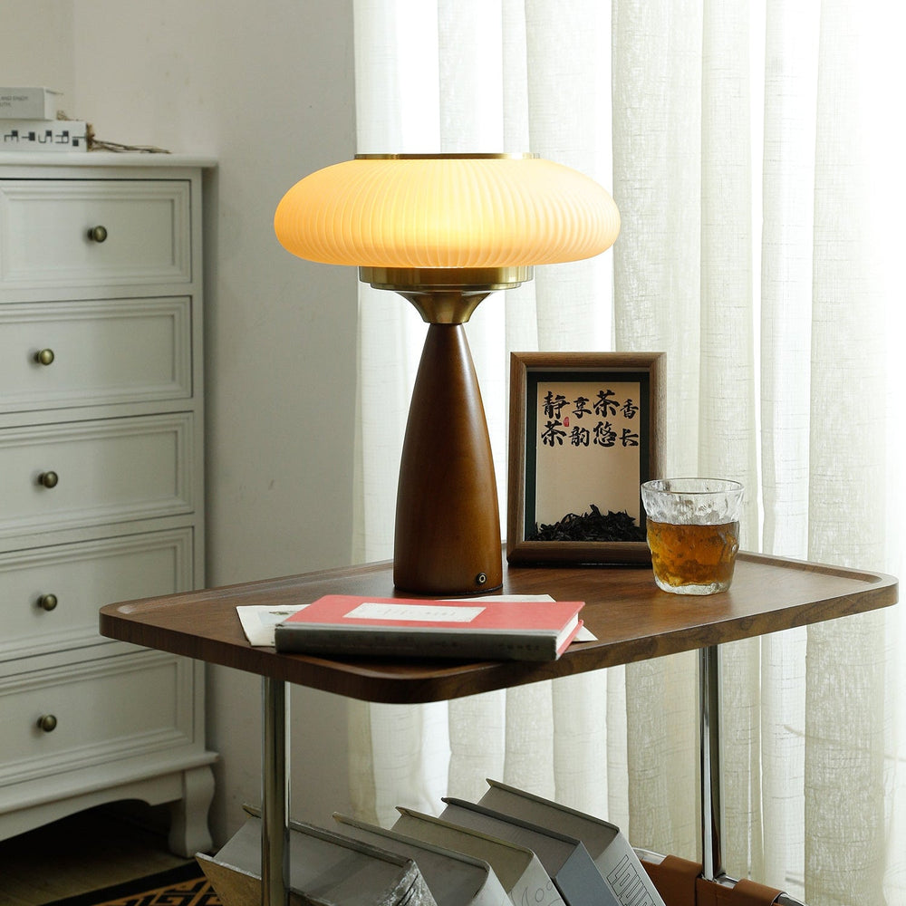 Wooden Table Lamp with Glass Shade – Elegant Bedside or Desk Lamp for Modern Living Room