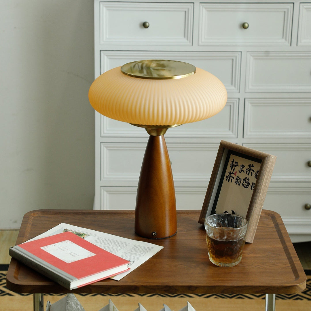 Wooden Table Lamp with Glass Shade – Elegant Bedside or Desk Lamp for Modern Living Room