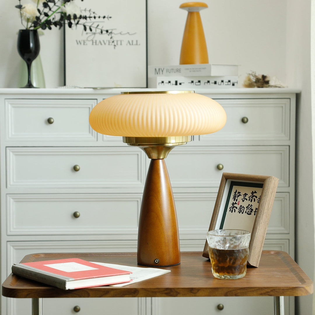 Wooden Table Lamp with Glass Shade – Elegant Bedside or Desk Lamp for Modern Living Room