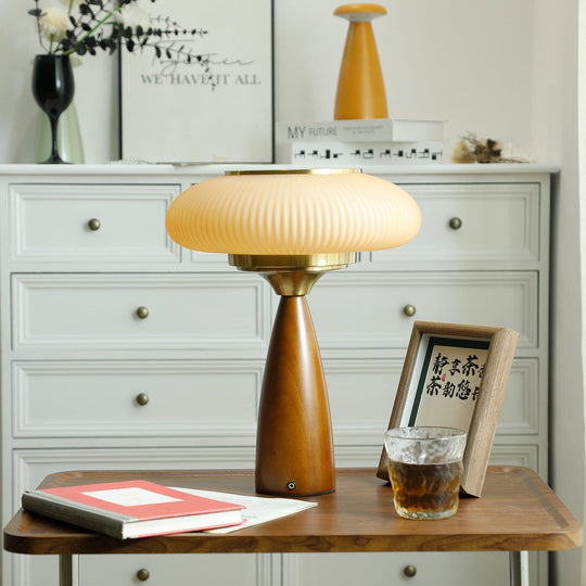 Wooden Table Lamp with Glass Shade – Elegant Bedside or Desk Lamp for Modern Living Room