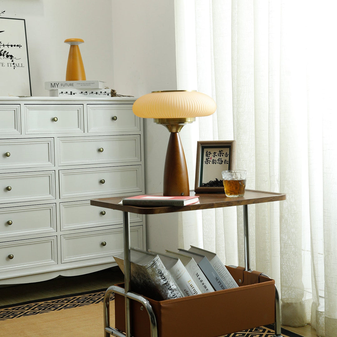 Wooden Table Lamp with Glass Shade – Elegant Bedside or Desk Lamp for Modern Living Room