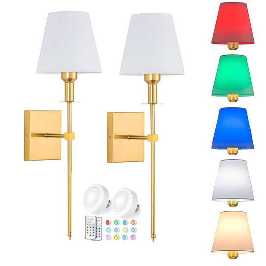 Variant image for Brushed Brass Wall Sconces Set of 2 – Elegant Fabric Shade Wall Lights for Indoor Lighting-2